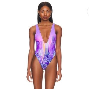 NWT New Lovewave Revolve haze one piece in purple cityscape S